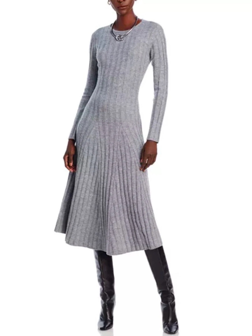 AQUA Rib Knit Long Sleeve Midi Dress